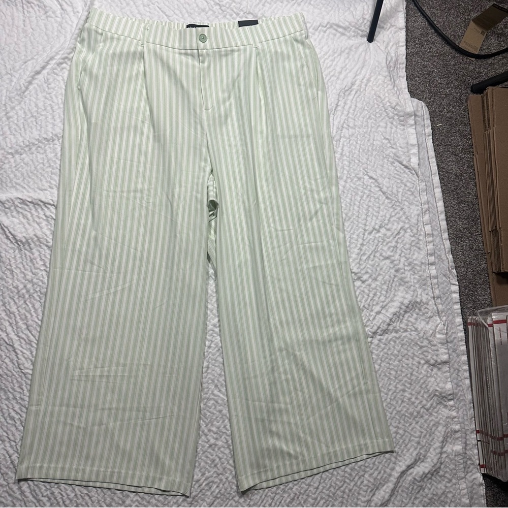 NWT Torrid Mint Green/White Wide Leg Studio Stretch Crepe Pants Women's 22